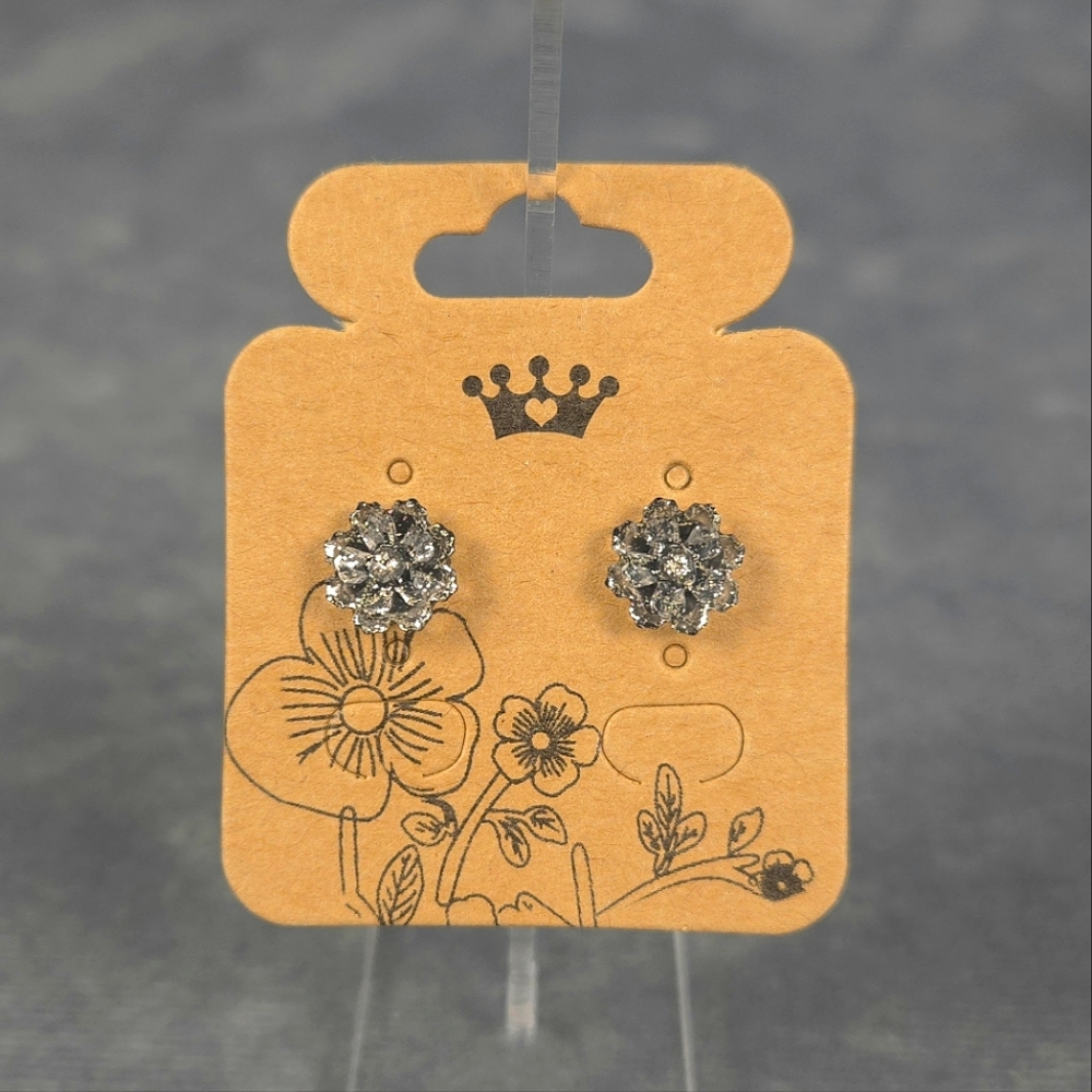 Silver Metallic Flower Stud Earring Stainless Steel Post Butterfly/Silicone Back